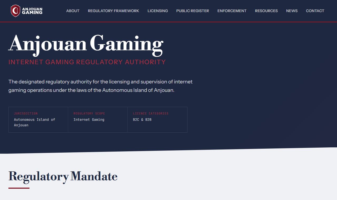 Anjouan Gaming Board – Website zum regulatorischen Hintergrund von Anjouan-Casinos
