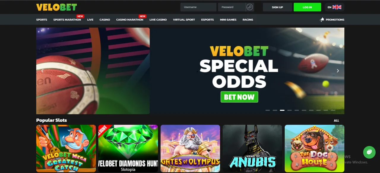 Velobet-Startseite mit Casino-Angeboten im Gibraltar-Casino-Vergleich